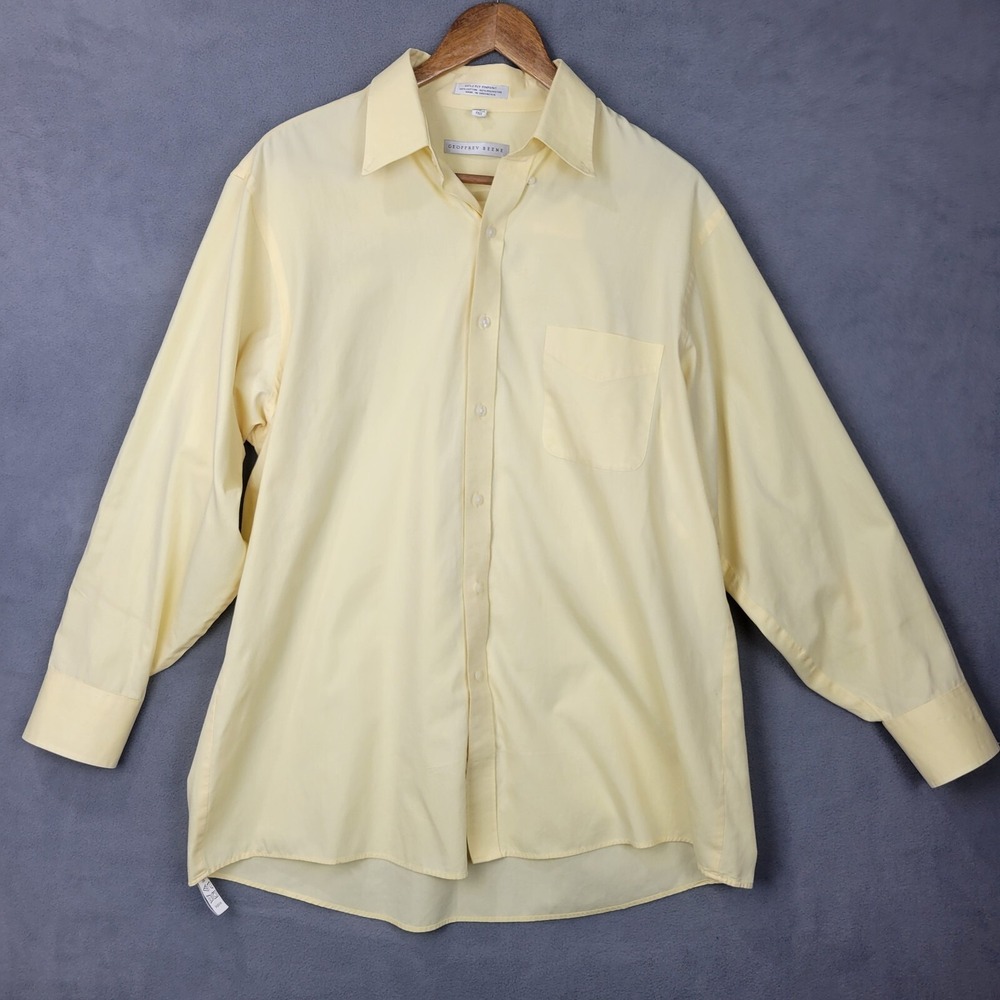 Geoffrey Beene Dress‎ Shirt Men's 16.5 Yellow Cotton Pocket Long Sleeve Business
